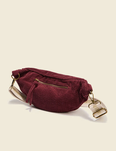 Sac banane velours côtelé prune femme