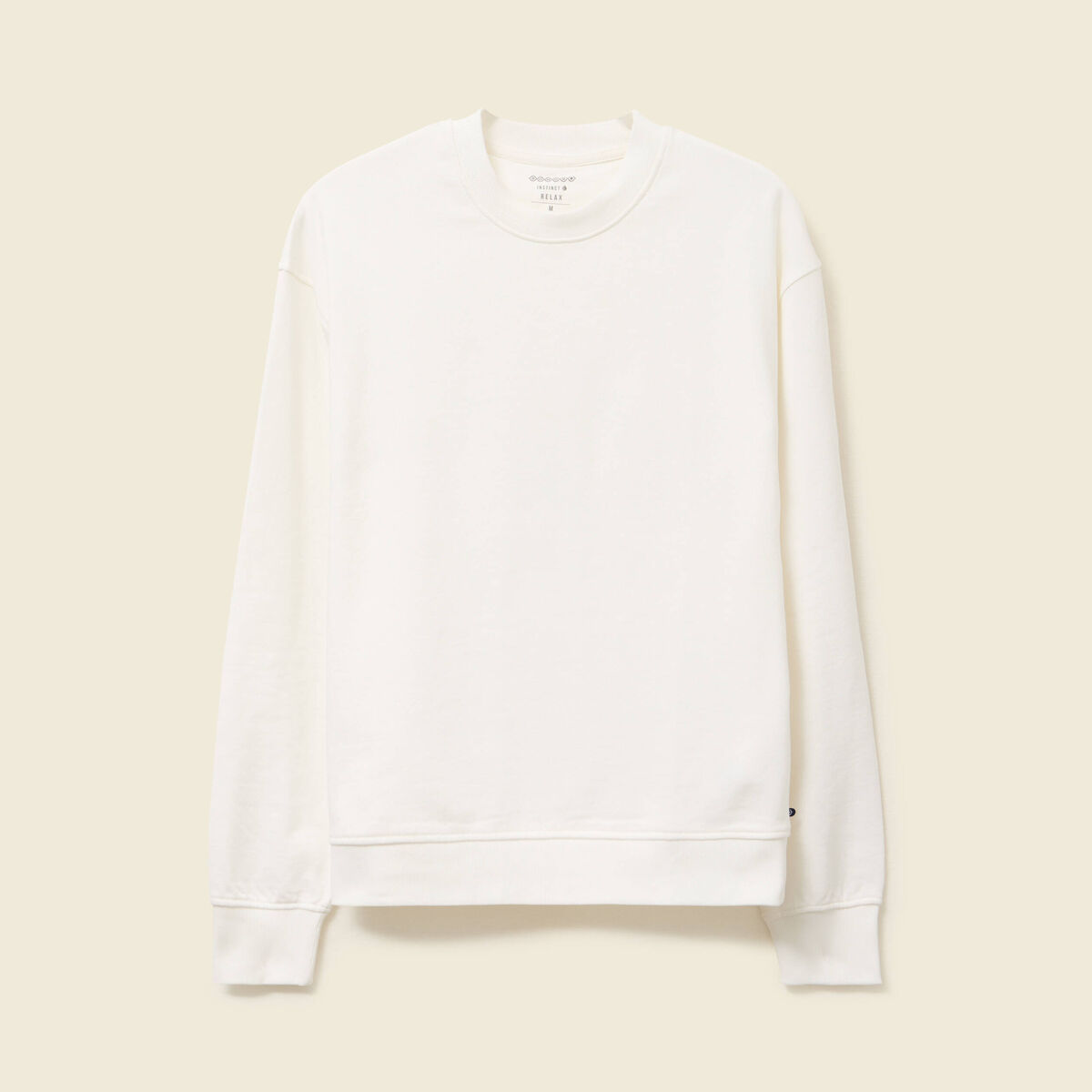 Sweat col rond manches longues en coton ecru homme