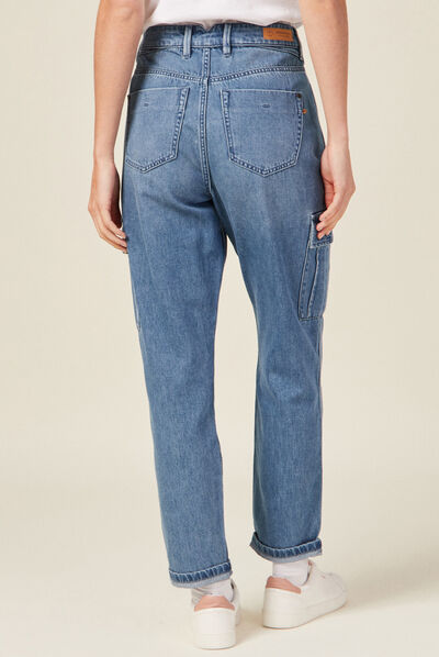 Jeans cargo taille haute denim used femme