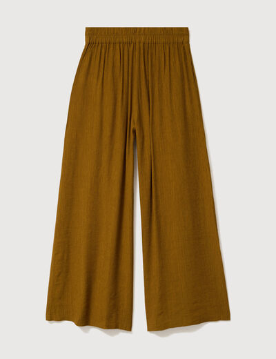 Pantalon large taille haute fluide vert olive femme
