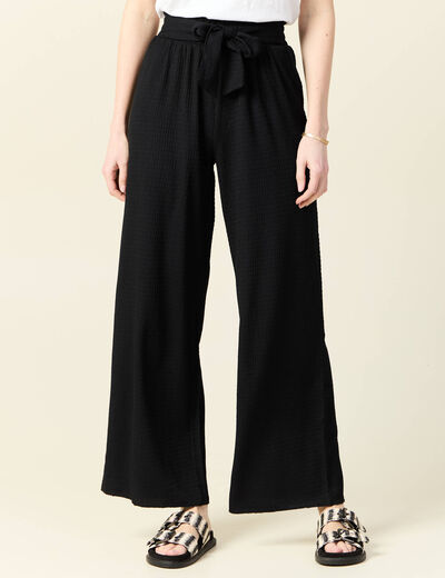 Pantalon large fluide noeud noir femme