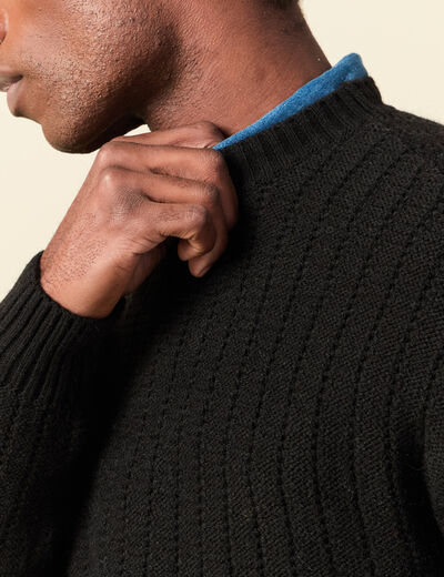Pull manches longues col rond noir homme