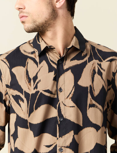 Chemise manches longues marron homme