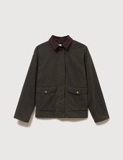 Parka oversize courte col classique vert kaki femme