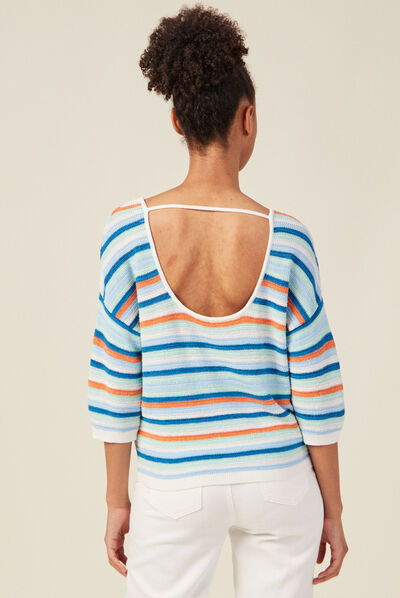 Pull manches 3/4 bleu electrique femme