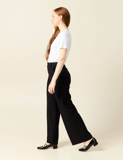 Pantalon large taille haute noir femme