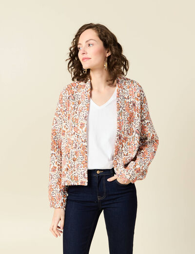 Gilet imprimé manches longues blanc femme