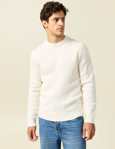 Pull col rond ecru homme