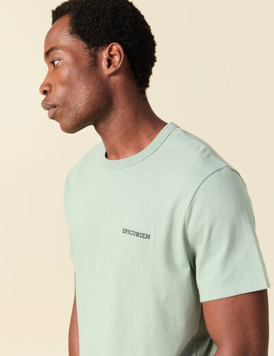 T-shirt col rond manches courtes brod&eacute; vert pastel homme