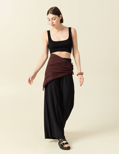 Pantalon large taille haute fluide noir femme