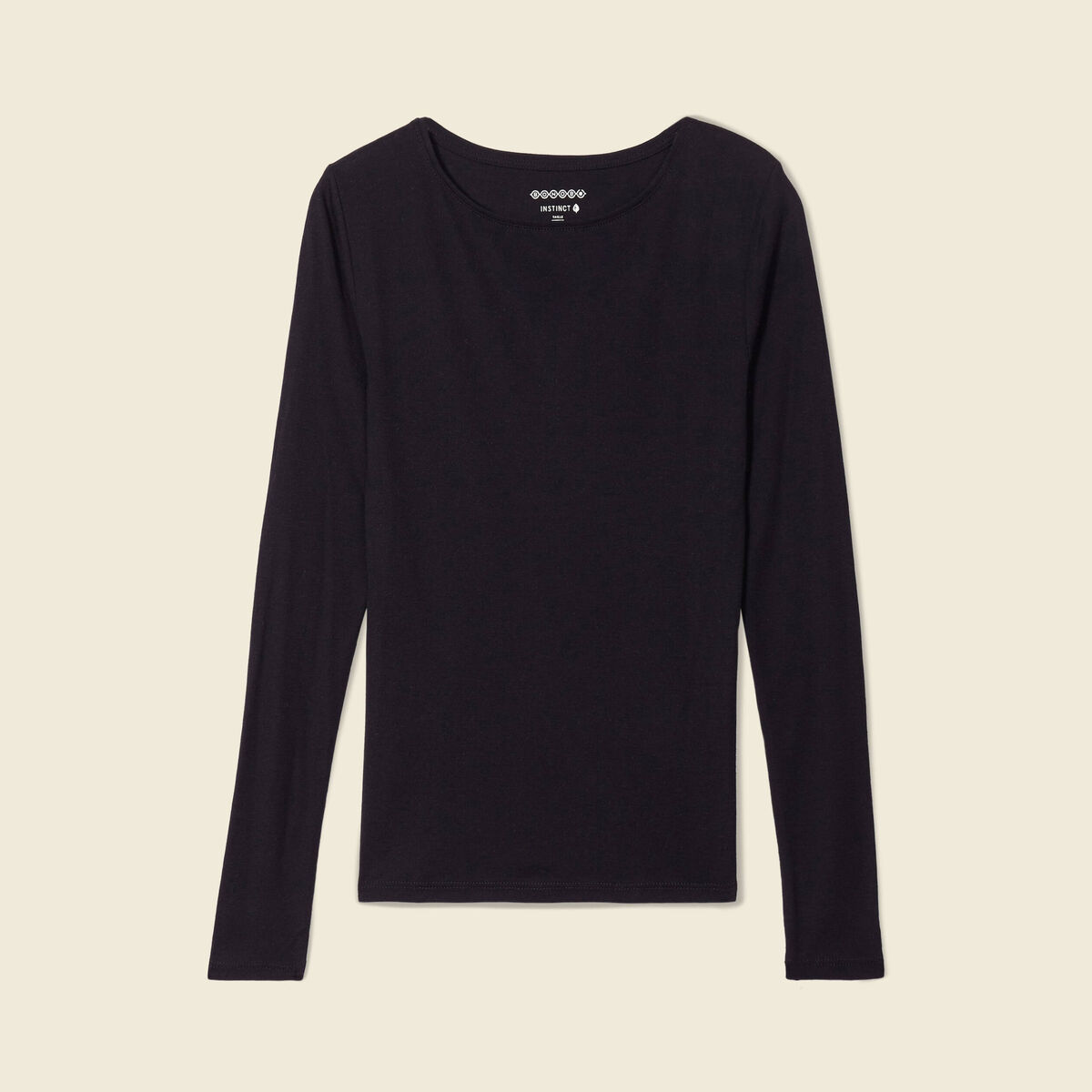 T-shirt cintr&eacute; manches longues col rond noir femme