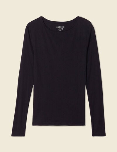 T-shirt cintr&eacute; manches longues col rond noir femme