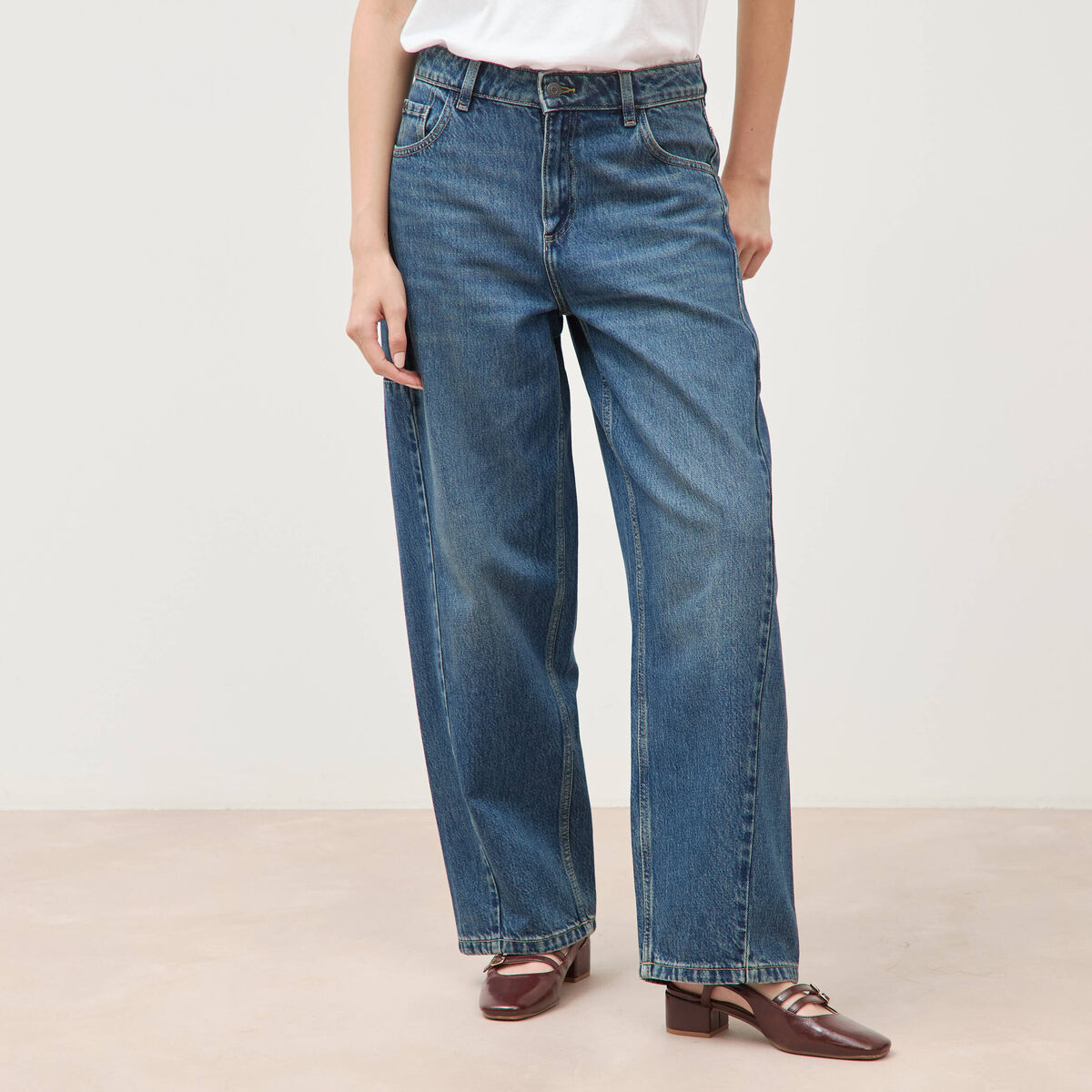 Jeans barrel taille standard bleu femme