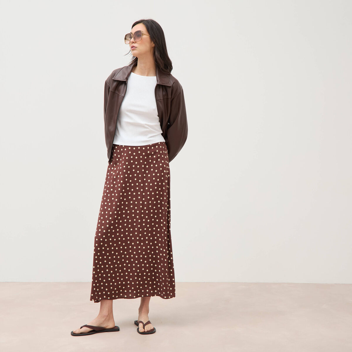 Jupe fluide marron femme