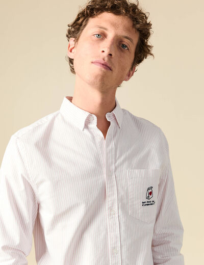 Chemise droite en coton rose poudr&eacute;e homme