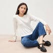 Pull col rond manches longues ecru femme