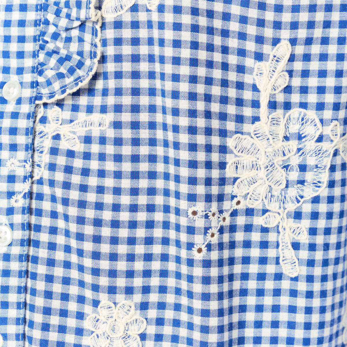 Chemise vichy manches longues en coton bleu marine femme