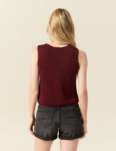 Débardeur tricot noué rose framboise femme