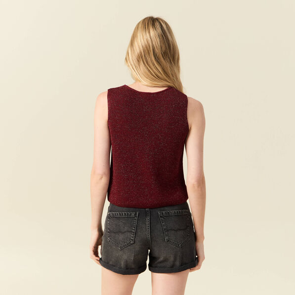 Débardeur tricot noué rose framboise femme