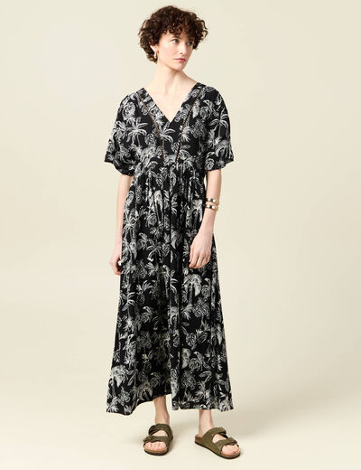 Robe longue droite dos en V noir femme