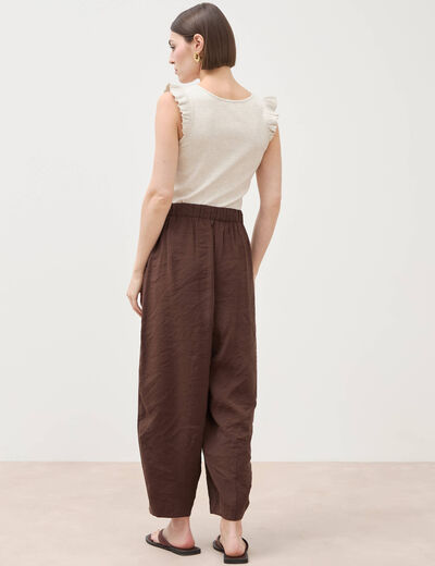 Pantalon loose taille standard marron fonc&eacute; femme