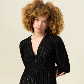 Robe longue évasée fluide noir femme