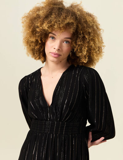 Robe longue évasée fluide noir femme