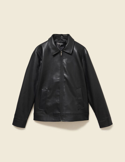 Blouson droit court manches longues noir homme