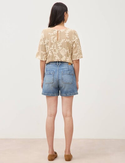 Short en jean taille haute denim stone femme
