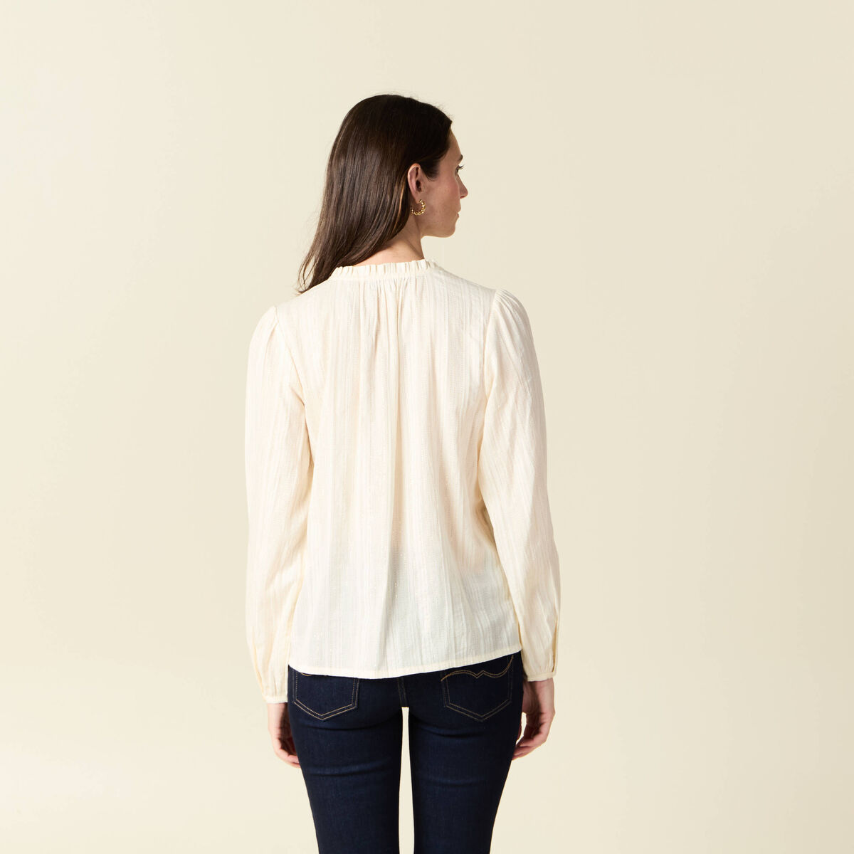 Chemise manches longues creme femme