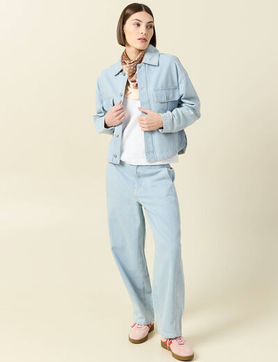 Veste en coton manches longues denim bleach femme
