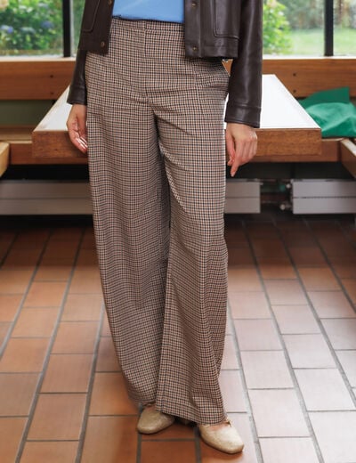 Pantalon barrel bas resserr&eacute; &agrave; carreaux ficelle femme