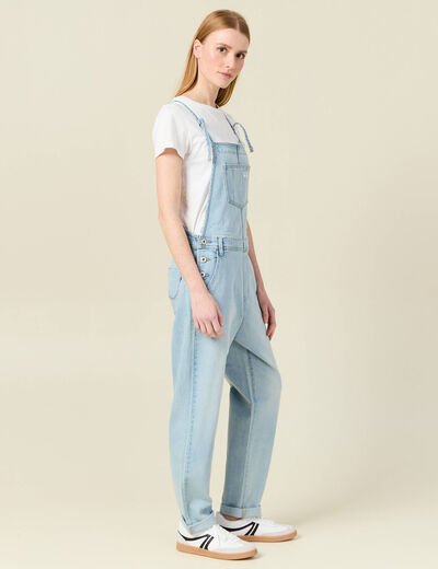 Salopette droite en jean denim used femme