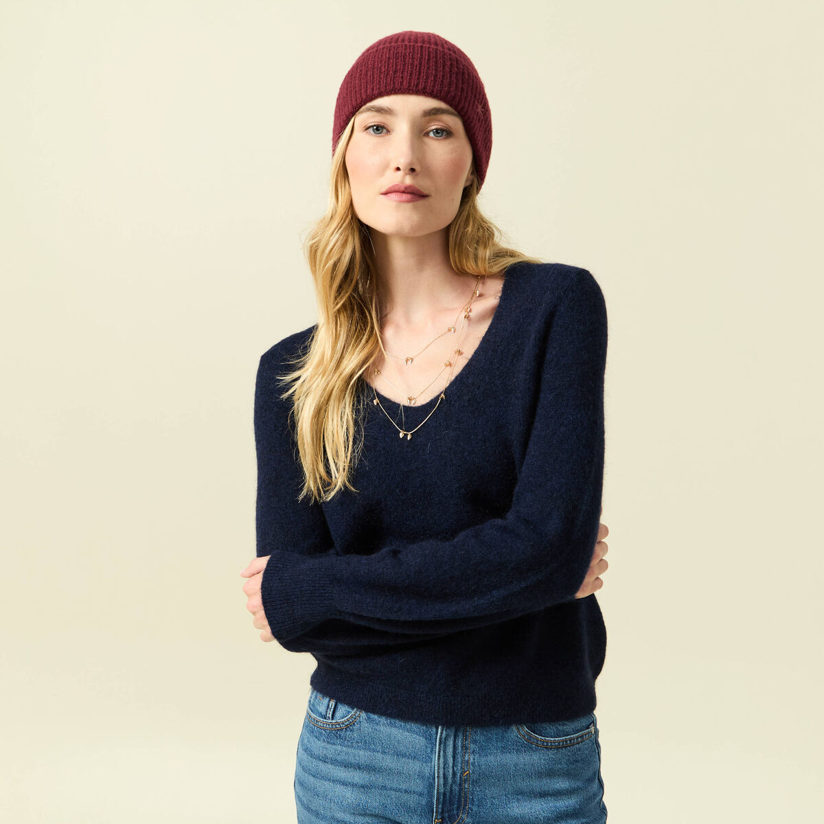 INEXTENSO Pull bleu marine femme pas cher