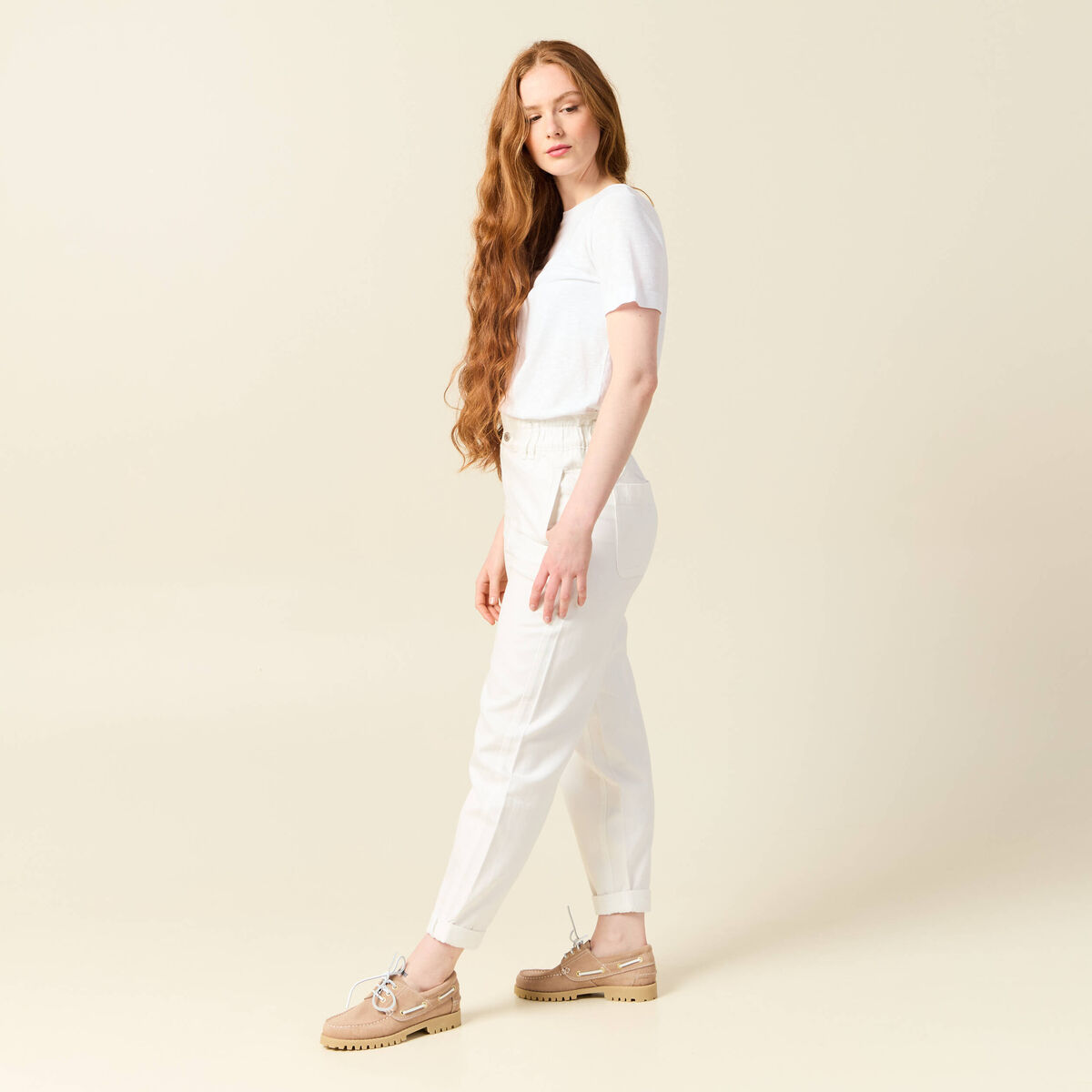 Jeans slouchy taille haute denim blanc femme