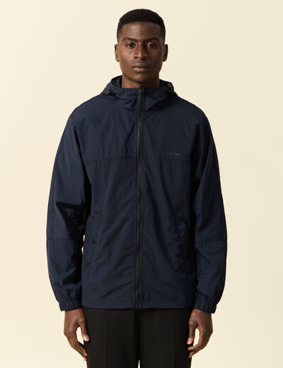 Coupe-vent zippé à capuche bleu marine homme