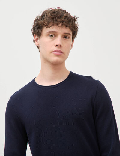 Pull col rond manches longues bleu marine homme