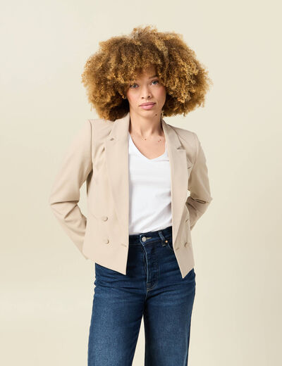 Veste blazer double boutonnage beige femme