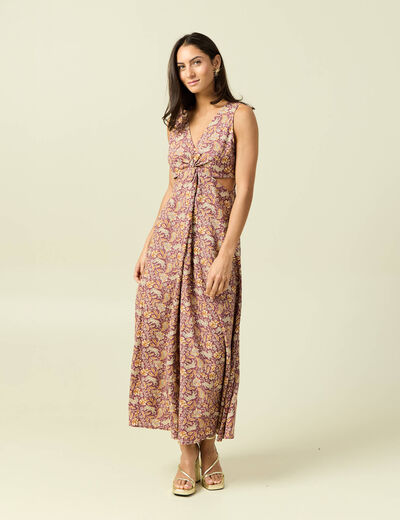 Robe sans manches col v beige moyen femme