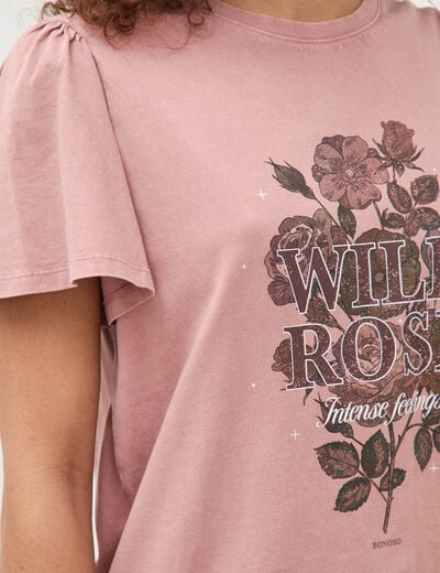 T-shirt droit col rond manches courtes vieux rose femme
