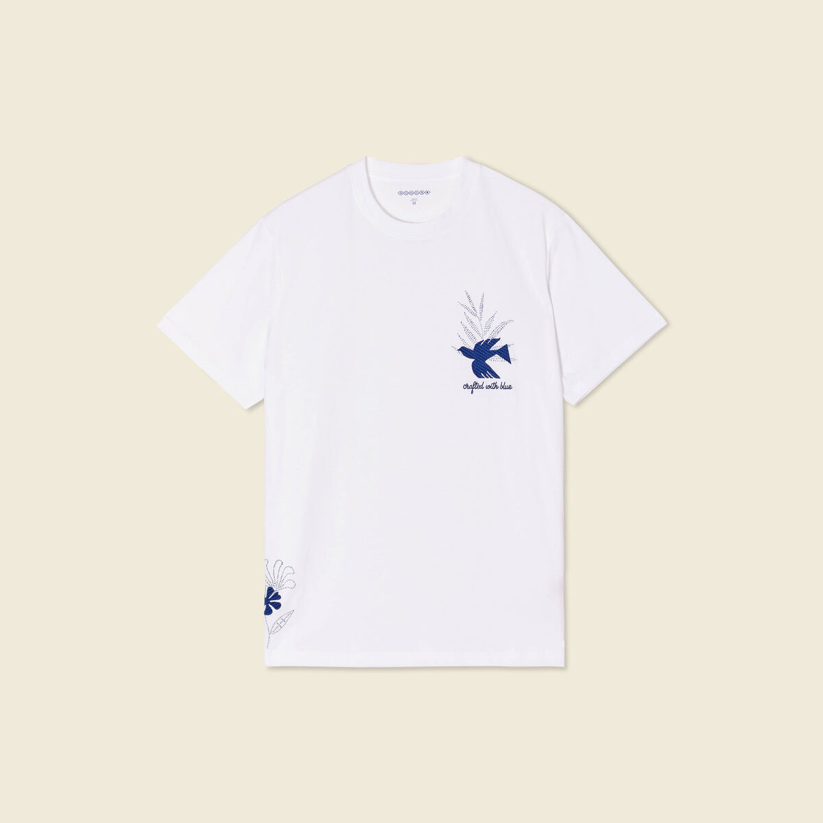 T-shirt manches courtes brodé blanc homme