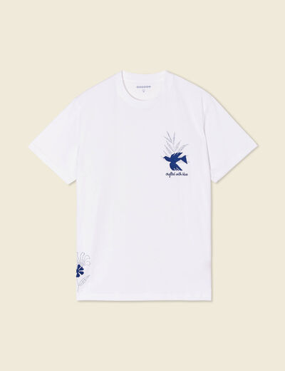 T-shirt manches courtes brodé blanc homme