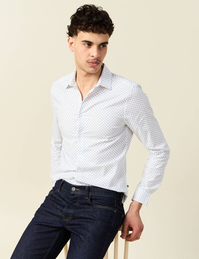 Chemise cintr&eacute;e en coton manches longues blanc homme