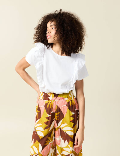 T-shirt en coton manches courtes blanc femme