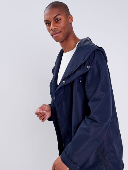 Parka droite a capuche bleu marine homme