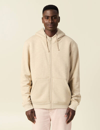 Sweat manches longues zippé beige homme