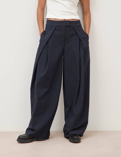 Pantalon ample taille standard bleu marine femme