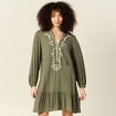 Robe évasée broderie vert kaki femme