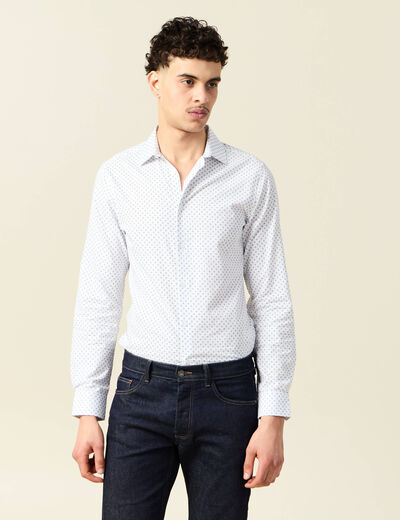 Chemise cintr&eacute;e en coton manches longues blanc homme
