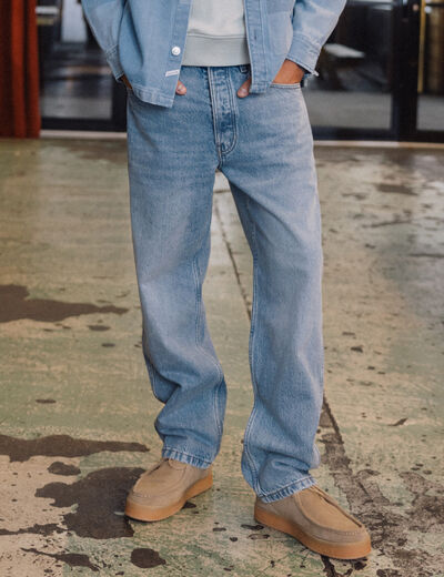 Jeans relax 5 poches denim bleach homme